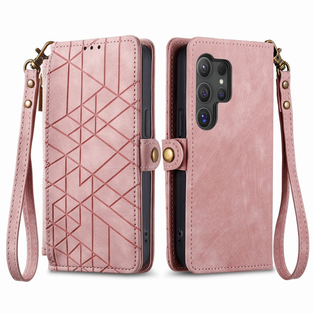 Geometric Zipper Wallet Side Buckle Leather Phone Case, For Samsung Galaxy S24 Ultra 5G, For Samsung Galaxy S24+ 5G, For Samsung Galaxy S24 5G, For Samsung Galaxy A05
