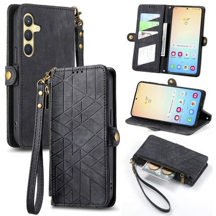 Geometric Zipper Wallet Side Buckle Leather Phone Case, For Samsung Galaxy A56 5G, For Samsung Galaxy A36 5G, For Samsung Galaxy S25 5G, For Samsung Galaxy S25+ 5G