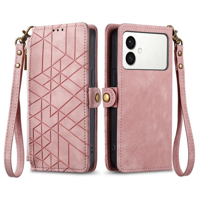 Geometric Zipper Wallet Side Buckle Leather Phone Case, For Samsung Galaxy S26 Edge 5G, For Samsung Galaxy A57 5G, For Samsung Galaxy A37 5G, For Samsung Galaxy S25 Edge 5G