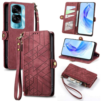 Geometric Zipper Wallet Side Buckle Leather Phone Case, For Honor Play 50 Plus, For Honor 90 Lite / X50i, For Honor 90 Pro, For Honor 90