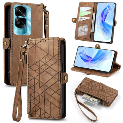 Geometric Zipper Wallet Side Buckle Leather Phone Case, For Honor Play 50 Plus, For Honor 90 Lite / X50i, For Honor 90 Pro, For Honor 90
