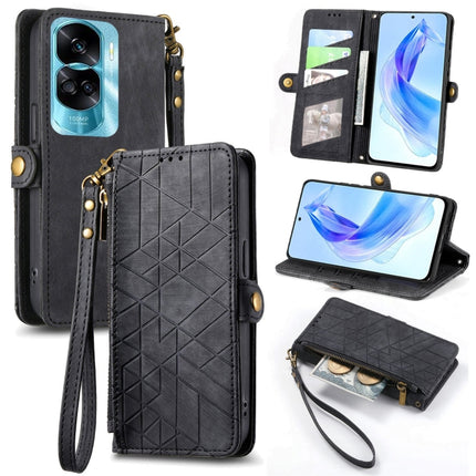 Geometric Zipper Wallet Side Buckle Leather Phone Case, For Honor Play 50 Plus, For Honor 90 Lite / X50i, For Honor 90 Pro, For Honor 90