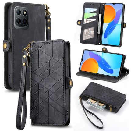 Geometric Zipper Wallet Side Buckle Leather Phone Case, For Honor X40 GT, For Honor X8 5G, For Honor X40i, For Honor 70 Pro