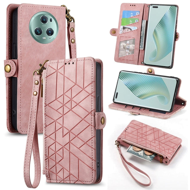 Geometric Zipper Wallet Side Buckle Leather Phone Case, For Honor Magic5 Pro, For Honor Magic5, For Honor X8A, For Honor X9A