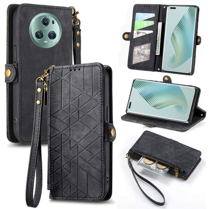 Geometric Zipper Wallet Side Buckle Leather Phone Case, For Honor Magic5 Pro, For Honor Magic5, For Honor X8A, For Honor X9A