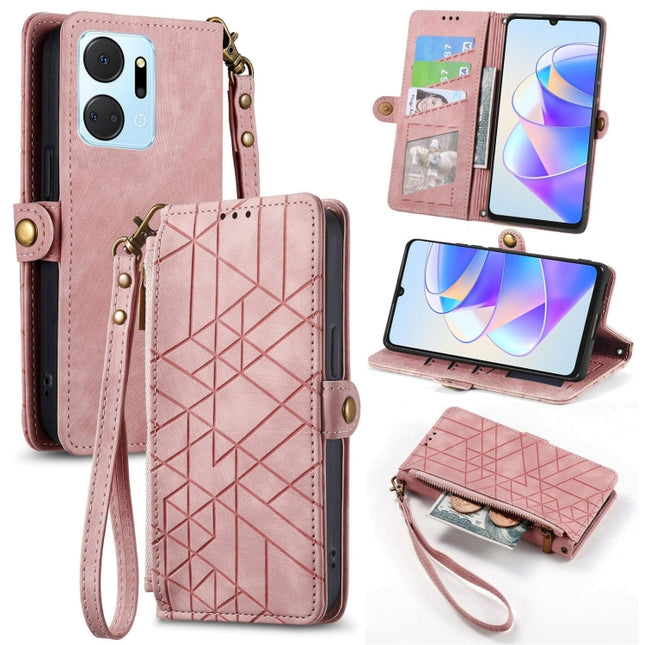 Geometric Zipper Wallet Side Buckle Leather Phone Case, For Honor X7A, For Honor 80 SE, For Honor 80, For Honor 80 Pro