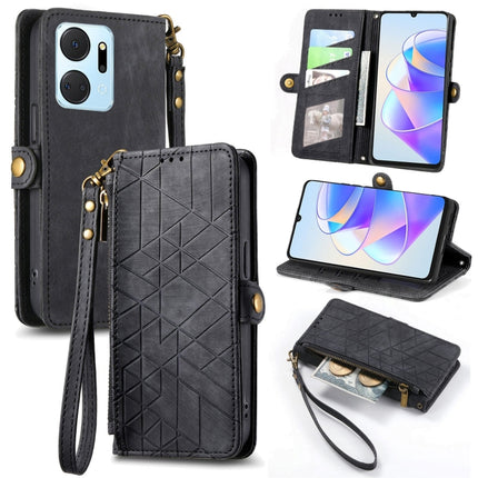Geometric Zipper Wallet Side Buckle Leather Phone Case, For Honor X7A, For Honor 80 SE, For Honor 80, For Honor 80 Pro