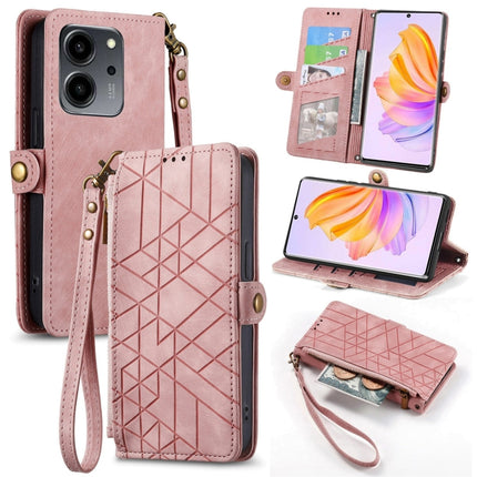 Geometric Zipper Wallet Side Buckle Leather Phone Case, For Honor X7A, For Honor 80 SE, For Honor 80, For Honor 80 Pro