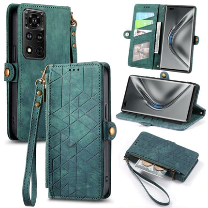 Geometric Zipper Wallet Side Buckle Leather Phone Case, For Honor V40