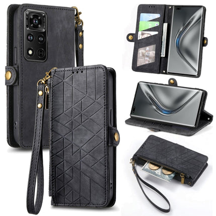Geometric Zipper Wallet Side Buckle Leather Phone Case, For Honor 50 SE, For Honor V40