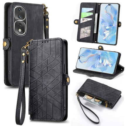 Geometric Zipper Wallet Side Buckle Leather Phone Case, For Honor X7A, For Honor 80 SE, For Honor 80, For Honor 80 Pro