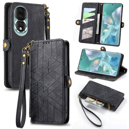 Geometric Zipper Wallet Side Buckle Leather Phone Case, For Honor X7A, For Honor 80 SE, For Honor 80, For Honor 80 Pro