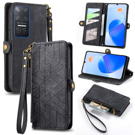 Geometric Zipper Wallet Side Buckle Leather Phone Case, For Honor 70, For Honor Play 6T, For Honor Play 6T Pro, For Honor Magic4 Lite