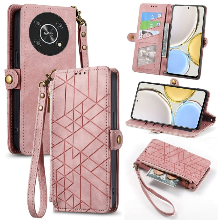 Geometric Zipper Wallet Side Buckle Leather Phone Case, For Honor Magic4 Lite, For Honor Magic4 Pro, For Honor Magic4, For Honor X30