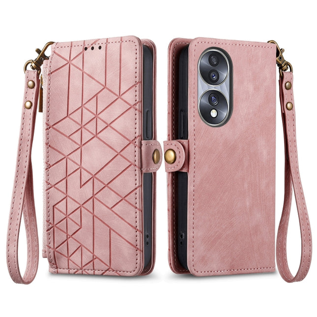 Geometric Zipper Wallet Side Buckle Leather Phone Case, For Honor 60, For Honor 50 Pro, For Honor 50, For Honor 50 SE