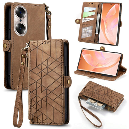 Geometric Zipper Wallet Side Buckle Leather Phone Case, For Honor 60, For Honor 50 Pro, For Honor 50, For Honor 50 SE