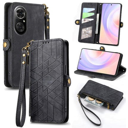 Geometric Zipper Wallet Side Buckle Leather Phone Case, For Honor 60, For Honor 50 Pro, For Honor 50, For Honor 50 SE