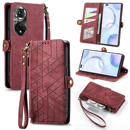 Geometric Zipper Wallet Side Buckle Leather Phone Case, For Honor 60, For Honor 50 Pro, For Honor 50, For Honor 50 SE