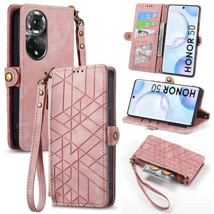 Geometric Zipper Wallet Side Buckle Leather Phone Case, For Honor 60, For Honor 50 Pro, For Honor 50, For Honor 50 SE