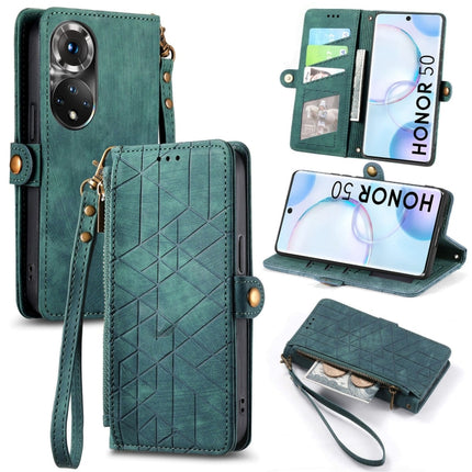 Geometric Zipper Wallet Side Buckle Leather Phone Case, For Honor 60, For Honor 50 Pro, For Honor 50, For Honor 50 SE