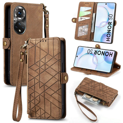Geometric Zipper Wallet Side Buckle Leather Phone Case, For Honor 60, For Honor 50 Pro, For Honor 50, For Honor 50 SE
