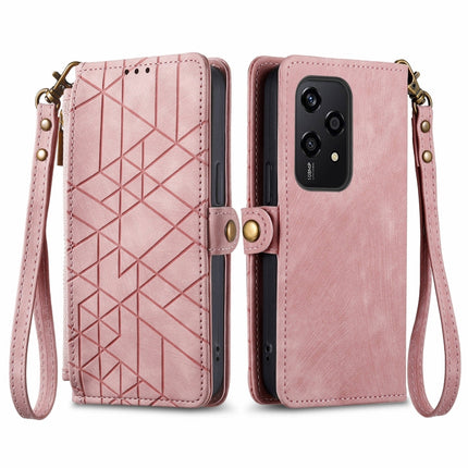 Geometric Zipper Wallet Side Buckle Leather Phone Case, For Honor 600 Smart 5G, For Honor 400 Lite Global, For Honor 200 Smart, For Honor 200 Lite Global
