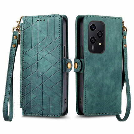Geometric Zipper Wallet Side Buckle Leather Phone Case, For Honor 600 Smart 5G, For Honor 400 Lite Global, For Honor 200 Smart, For Honor 200 Lite Global