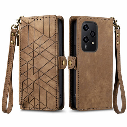 Geometric Zipper Wallet Side Buckle Leather Phone Case, For Honor 600 Smart 5G, For Honor 400 Lite Global, For Honor 200 Smart, For Honor 200 Lite Global