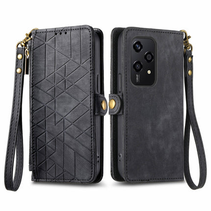 Geometric Zipper Wallet Side Buckle Leather Phone Case, For Honor 600 Smart 5G, For Honor 400 Lite Global, For Honor 200 Smart, For Honor 200 Lite Global
