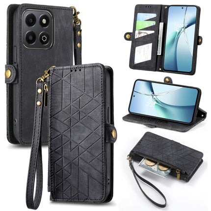 Geometric Zipper Wallet Side Buckle Leather Phone Case, For Honor 600 Smart 5G, For Honor 400 Lite Global, For Honor 200 Smart, For Honor 200 Lite Global