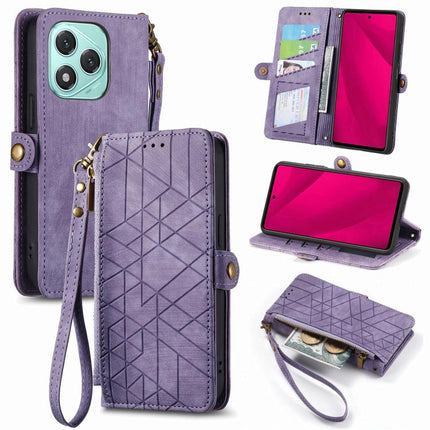 Geometric Zipper Wallet Side Buckle Leather Phone Case, For Honor 600 Smart 5G, For Honor 400 Lite Global, For Honor 200 Smart, For Honor 200 Lite Global