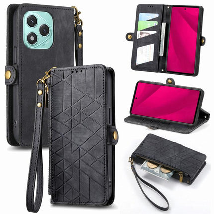 Geometric Zipper Wallet Side Buckle Leather Phone Case, For Honor 600 Smart 5G, For Honor 400 Lite Global, For Honor 200 Smart, For Honor 200 Lite Global