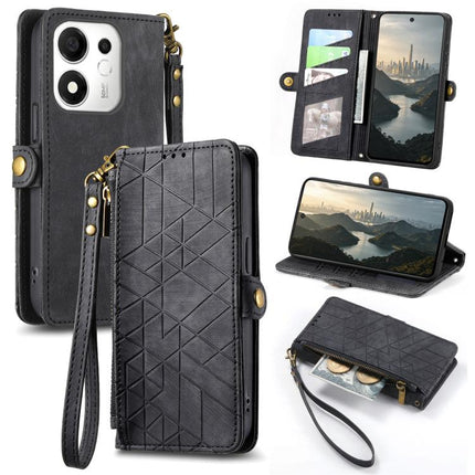 Geometric Zipper Wallet Side Buckle Leather Phone Case, For Honor 600 Smart 5G, For Honor 400 Lite Global, For Honor 200 Smart, For Honor 200 Lite Global