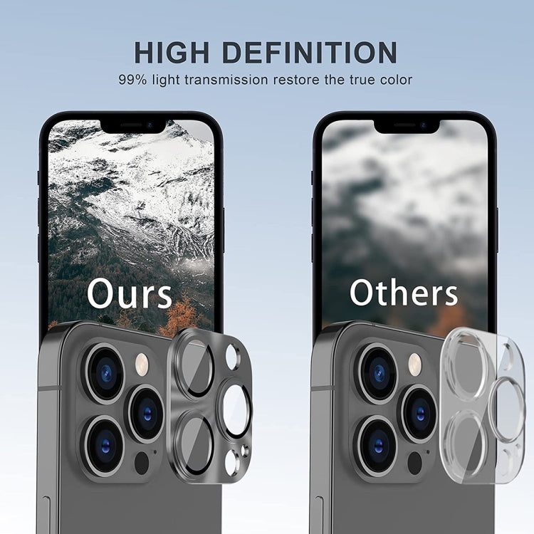 ENKAY Aluminium Alloy Tempered Glass Lens Cover Film, For iPhone 15 Pro / 15 Pro Max