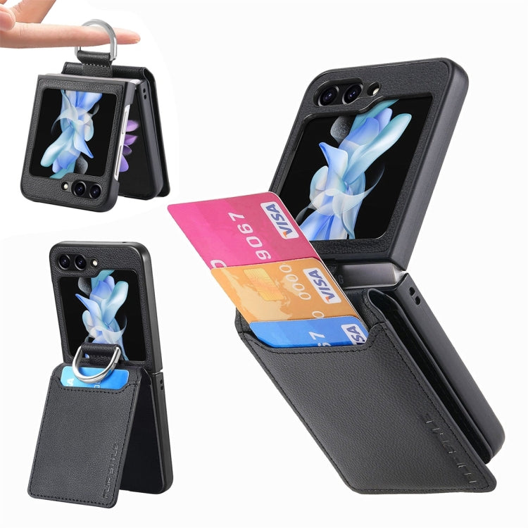 JUNSUNMAY Litchi Leather Skin PC Folding Phone Case, For Samsung Galaxy Z Flip6, For Samsung Galaxy Z Flip5