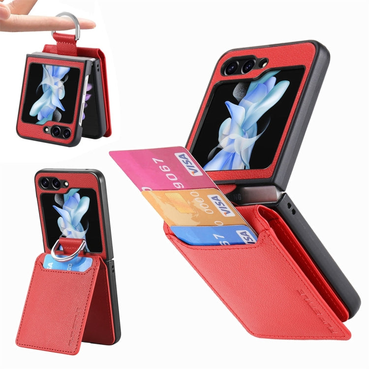 JUNSUNMAY Litchi Leather Skin PC Folding Phone Case, For Samsung Galaxy Z Flip6, For Samsung Galaxy Z Flip5