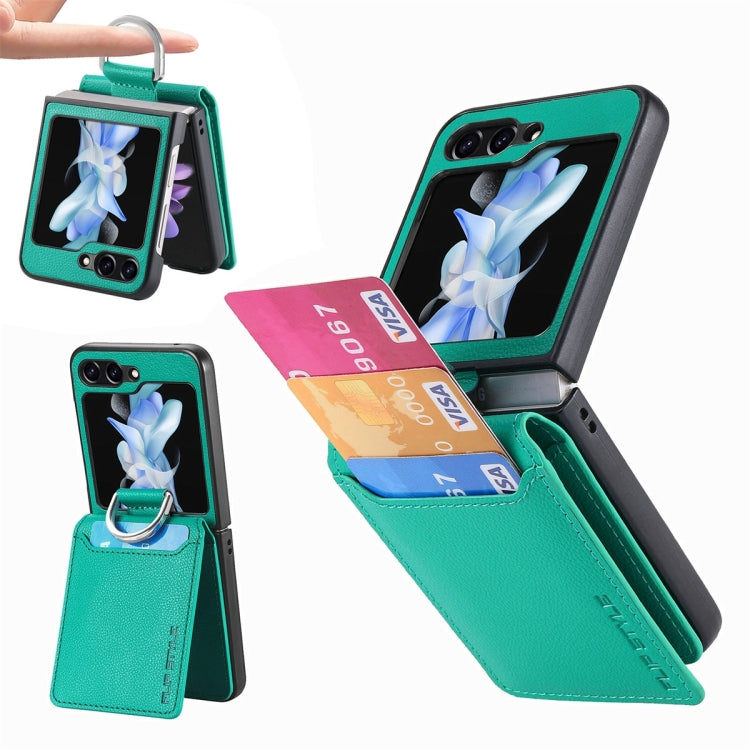 JUNSUNMAY Litchi Leather Skin PC Folding Phone Case, For Samsung Galaxy Z Flip6, For Samsung Galaxy Z Flip5