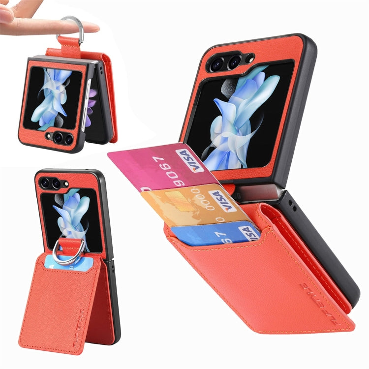 JUNSUNMAY Litchi Leather Skin PC Folding Phone Case, For Samsung Galaxy Z Flip6, For Samsung Galaxy Z Flip5