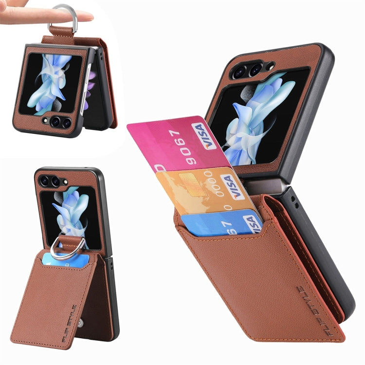 JUNSUNMAY Litchi Leather Skin PC Folding Phone Case, For Samsung Galaxy Z Flip6, For Samsung Galaxy Z Flip5
