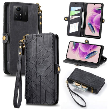 Geometric Zipper Wallet Side Buckle Leather Phone Case, For Xiaomi Redmi 12, For Xiaomi Redmi Note 12S, For Xiaomi Redmi Note 12 4G, For Redmi Note 12 Turbo