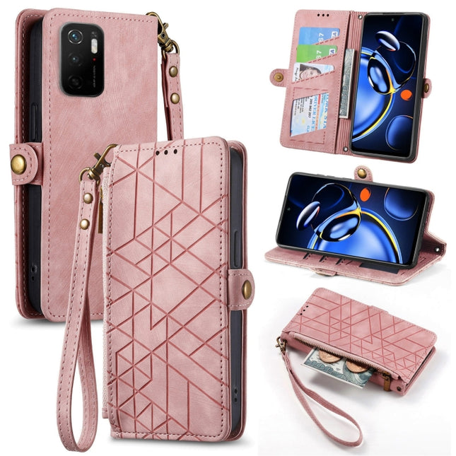 Geometric Zipper Wallet Side Buckle Leather Phone Case, For Xiaomi Redmi Note 11SE, For Xiaomi Redmi 10A, For Xiaomi Redmi 10C, For Xiaomi Redmi K50