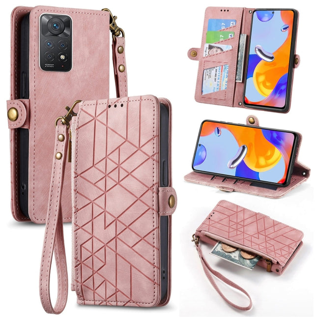 Geometric Zipper Wallet Side Buckle Leather Phone Case, For Redmi Note 11 Pro 4G, For Xiaomi Redmi 10, For Xiaomi Redmi Note 10 5G, For Xiaomi Redmi Note 10 4G