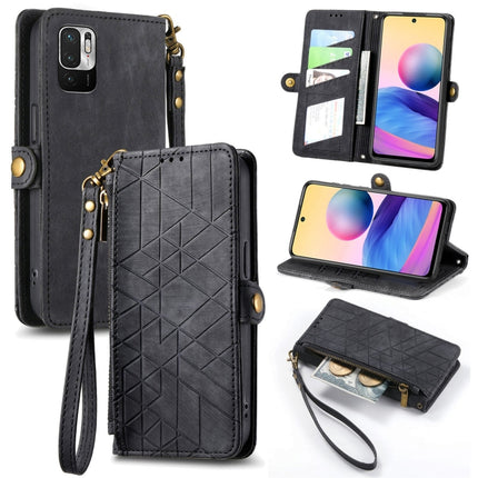 Geometric Zipper Wallet Side Buckle Leather Phone Case, For Redmi Note 11 Pro 4G, For Xiaomi Redmi 10, For Xiaomi Redmi Note 10 5G, For Xiaomi Redmi Note 10 4G