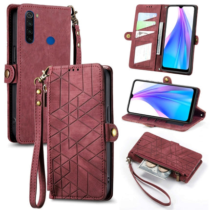 Geometric Zipper Wallet Side Buckle Leather Phone Case, For Xiaomi Redmi K30, For Xiaomi Redmi Note 8T, For Xiaomi Redmi Note 8, For Xiaomi Redmi Note 8 Pro