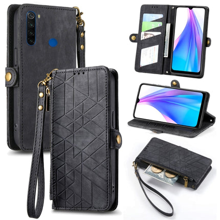 Geometric Zipper Wallet Side Buckle Leather Phone Case, For Xiaomi Redmi K30, For Xiaomi Redmi Note 8T, For Xiaomi Redmi Note 8, For Xiaomi Redmi Note 8 Pro