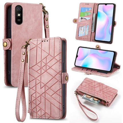 Geometric Zipper Wallet Side Buckle Leather Phone Case, For Xiaomi Redmi K40, For Xiaomi Redmi Note 9 4G, For Xiaomi Redmi 9A, For Xiaomi Redmi 9