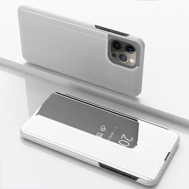 Plated Mirror Horizontal Flip Leather Phone Case with Holder, For iPhone 15 Pro Max, For iPhone 15 Pro, For iPhone 15 Plus