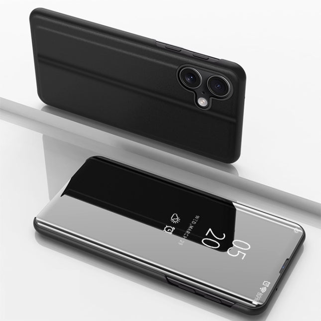 Plated Mirror Horizontal Flip Leather Phone Case with Holder, For iPhone 16 Pro, For iPhone 16 Plus, For iPhone 16