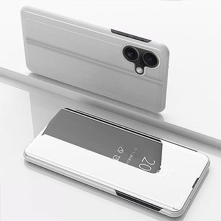 Plated Mirror Horizontal Flip Leather Phone Case with Holder, For iPhone 16 Pro, For iPhone 16 Plus, For iPhone 16