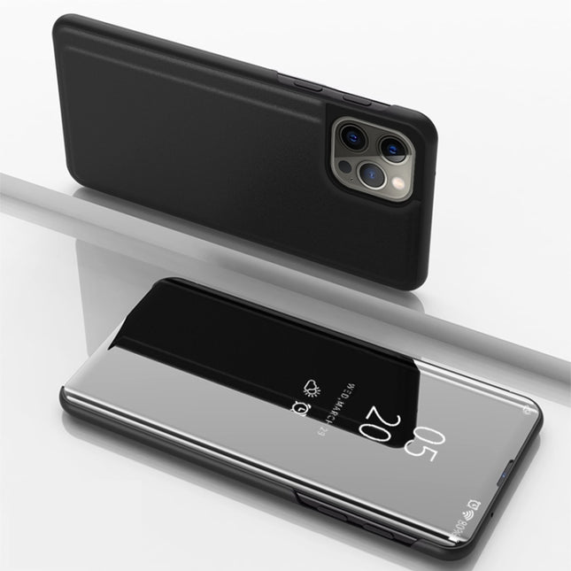 Plated Mirror Horizontal Flip Leather Phone Case with Holder, For iPhone 16 Pro, For iPhone 16 Plus, For iPhone 16